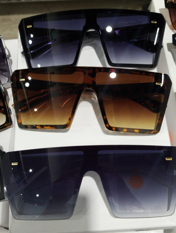 Oversized Flat Top Square Frame Sunglasses