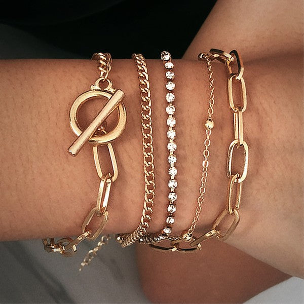 The Layered Metal Paperclip Chain Bracelet Set
