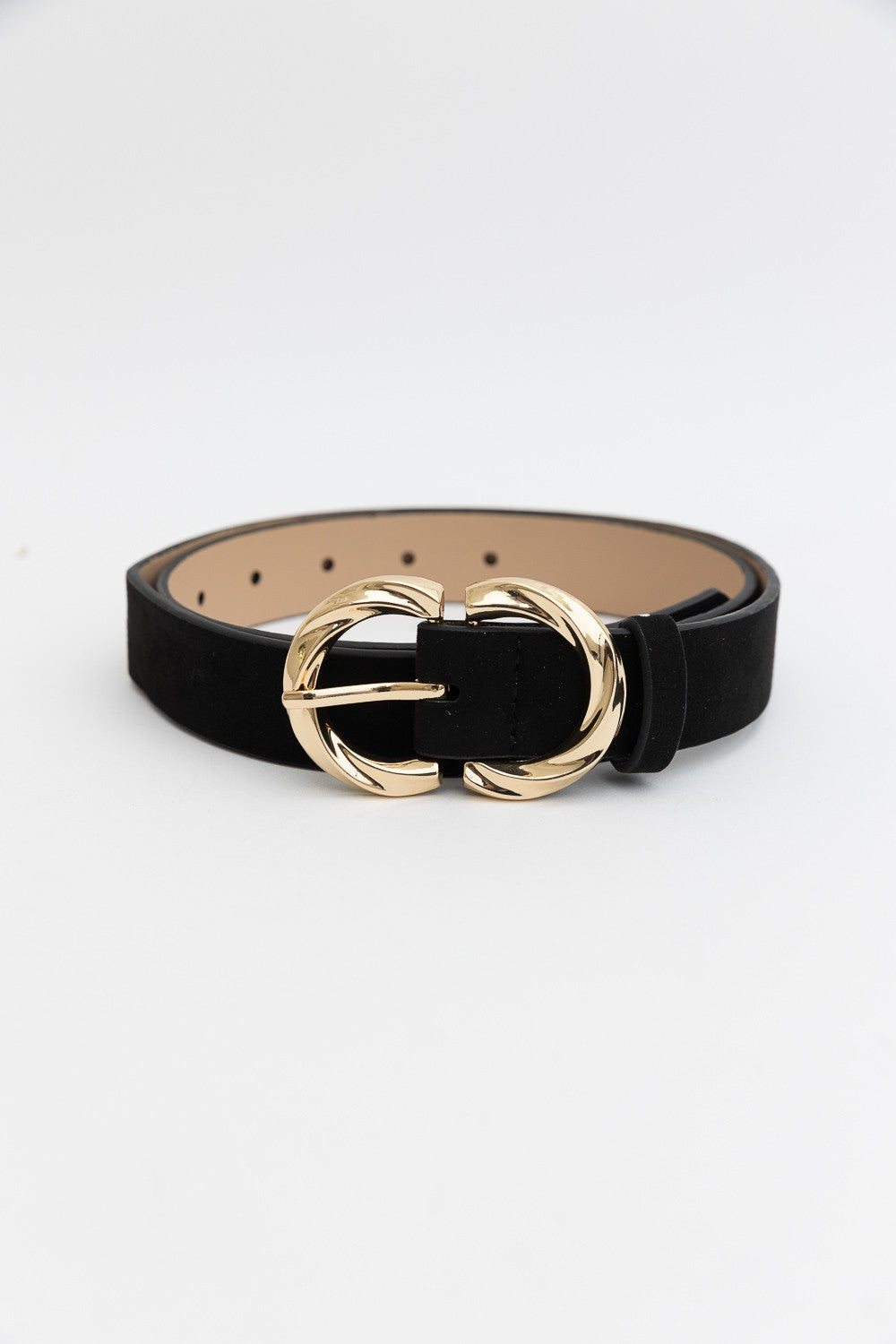 The Double C Shaped Buckle Suede Belt