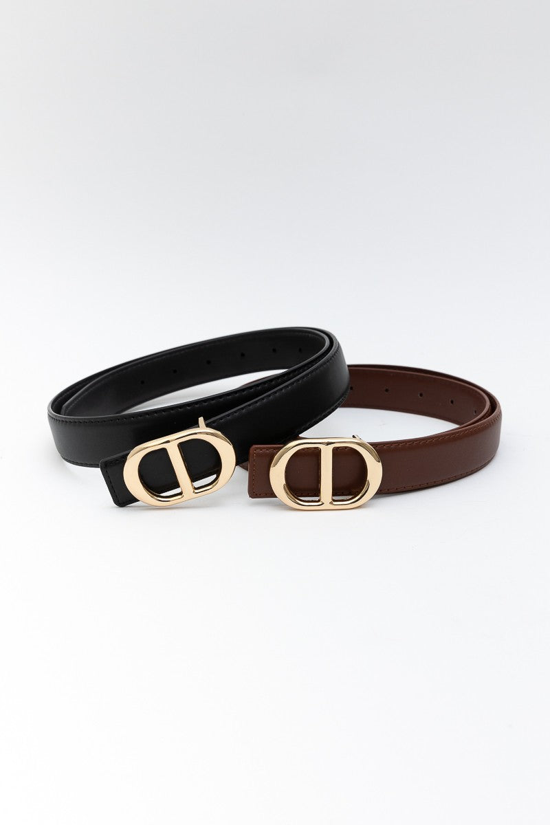 The Symmetrical Golden Buckle Leather Belt