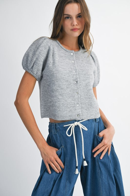 The Puff Piece Button Front Knit Top