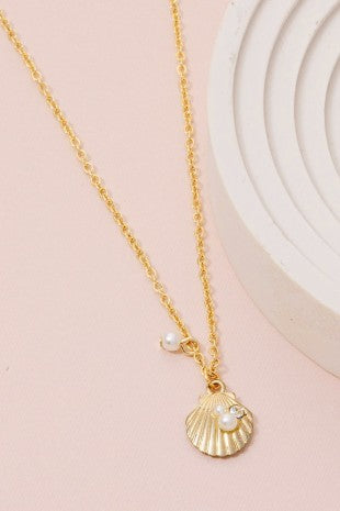 The CZ Pearl Seashell Charm Necklace