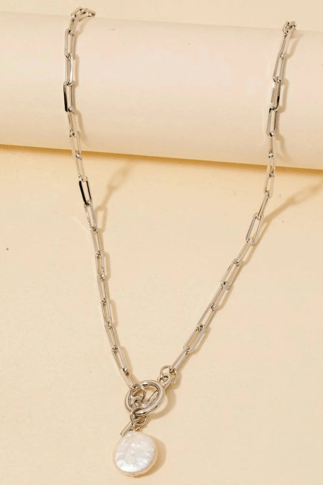 The Toggle Chain Link Disc Pearl Charm Necklace