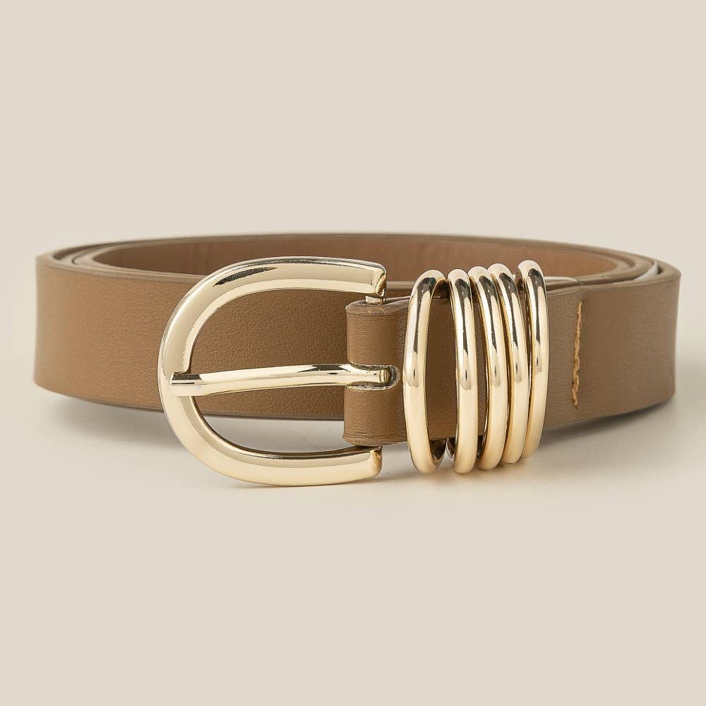 The Multi Ring Brown and Gold Leather Belt