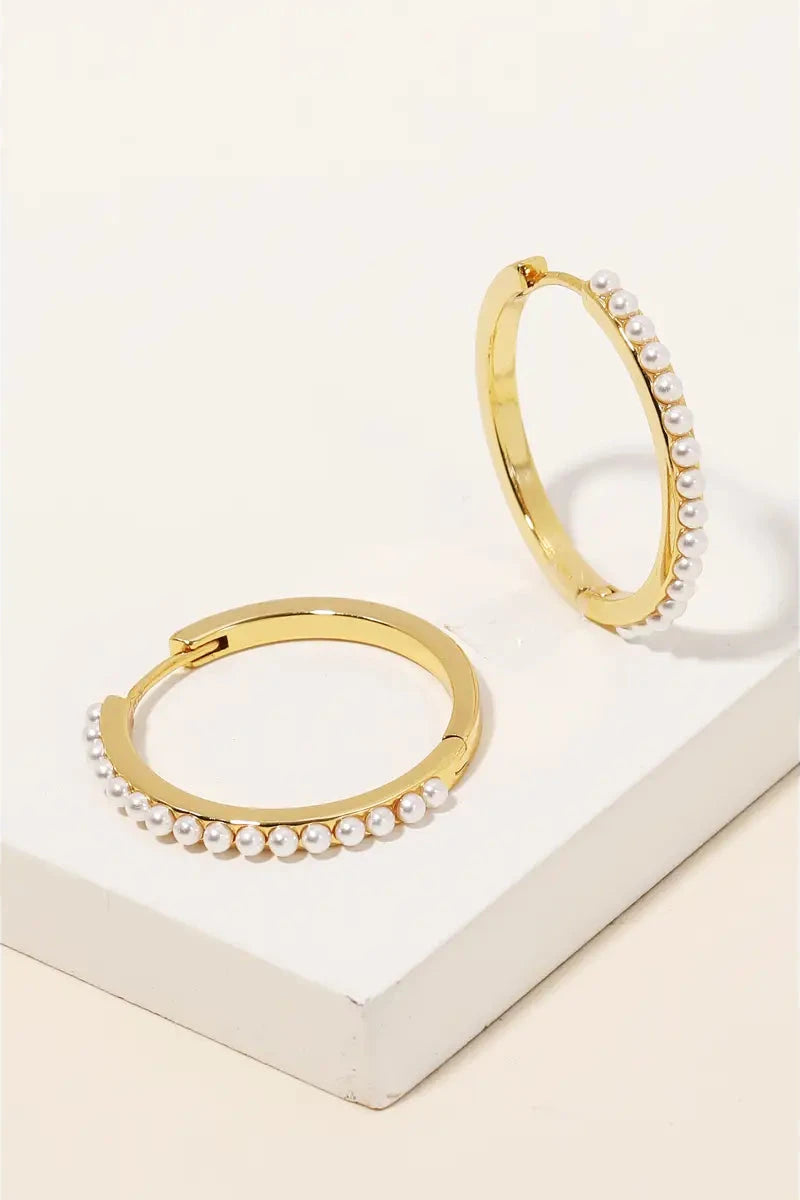 Pearl Studded Gold Hoop Earrings