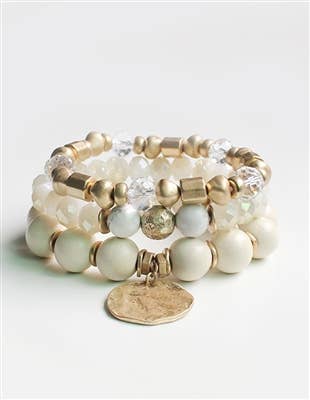Set of Three White Natural, Gold, and Natural Stone Stretch