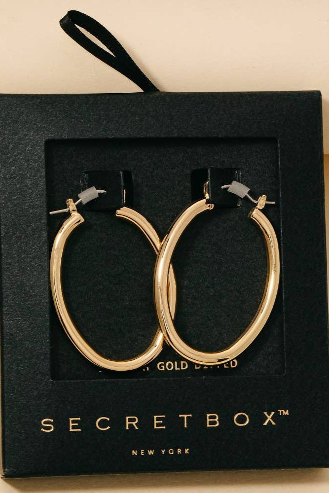 The Secret Box Gold Dipped Latch Oval Hoop Earrings