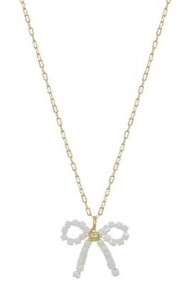 White Squared bow Crystal 16"-18" Necklace