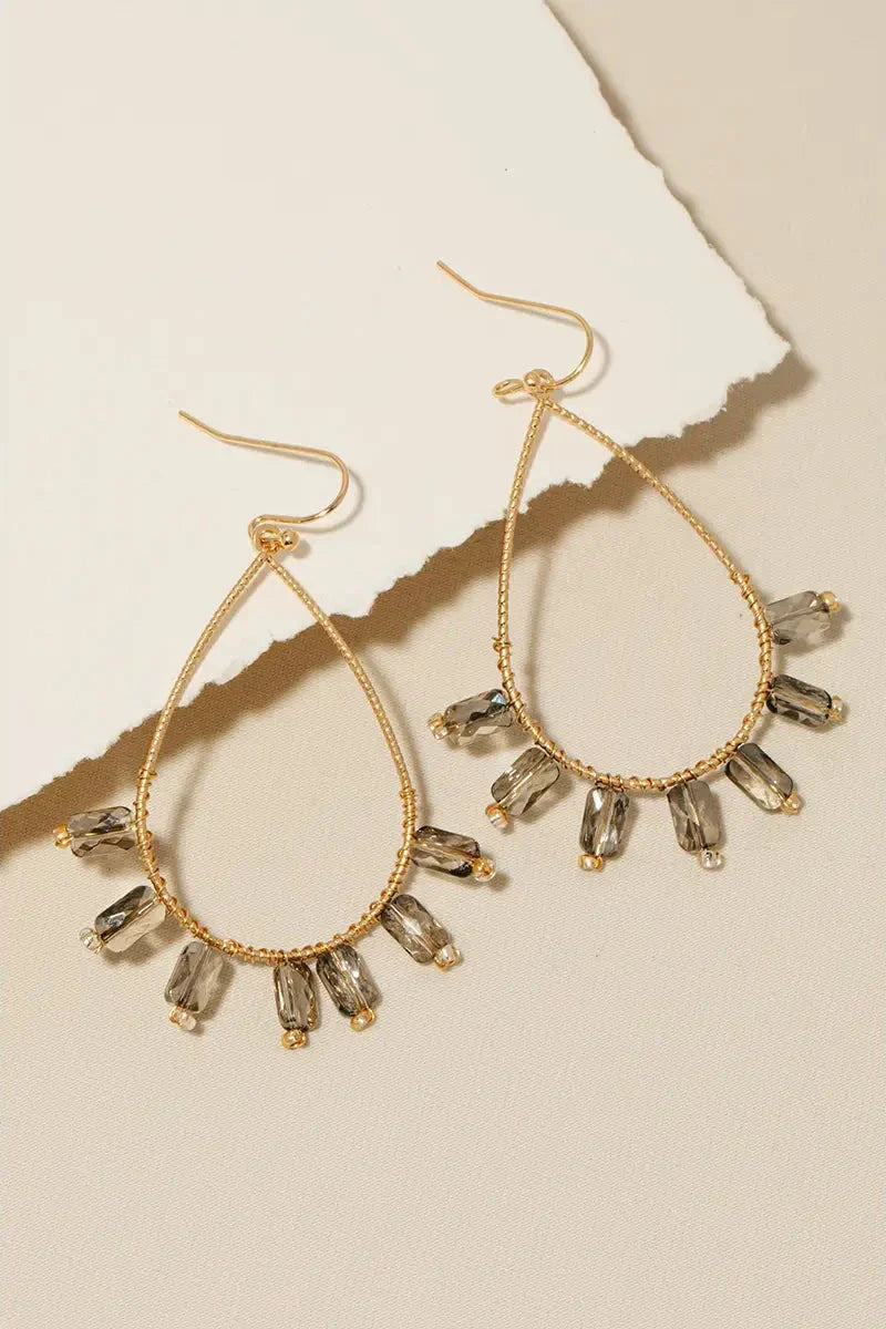 The Rectangle Rhinestone Beaded Tear Dangle Earrings