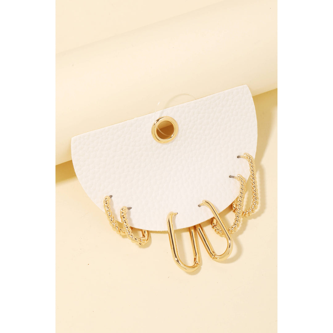 The Gold Metallic Oval Hinge Hoop Earring Set