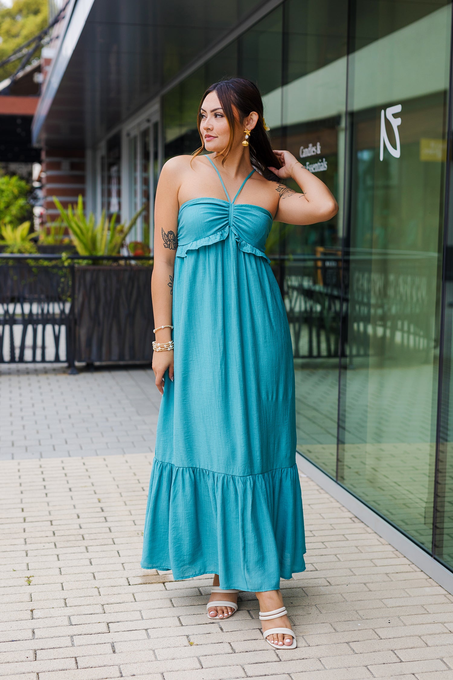 maxi dress summer women Lemon and Blue Print | Easter Dresses while the ankle Halter Maxi Dress - Ibiza
