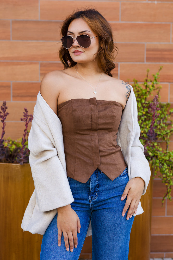 The Neve Suede Strapless Top