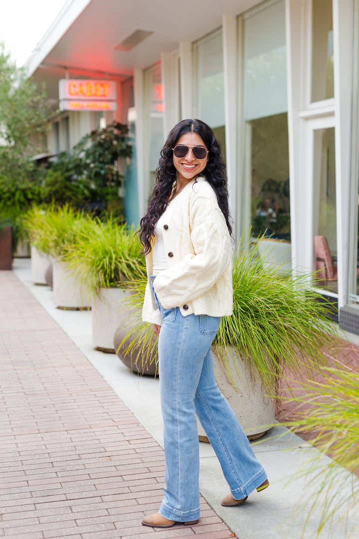 The Missing You Cream Cable Knit Cardigan Sweater