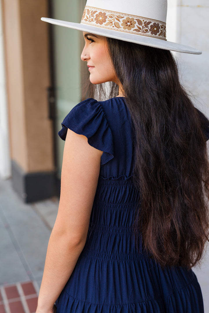 The Gather Round Ruffle Sleeve Midi Dress