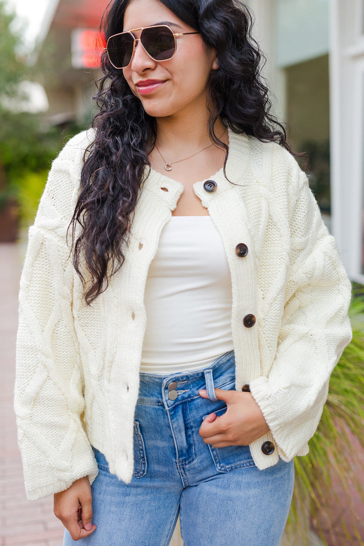 The Missing You Cream Cable Knit Cardigan Sweater