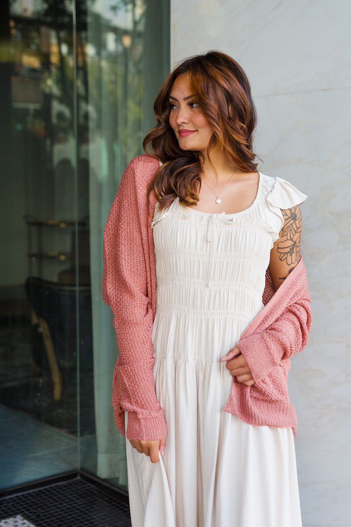 The Gather Round Ruffle Sleeve Midi Dress