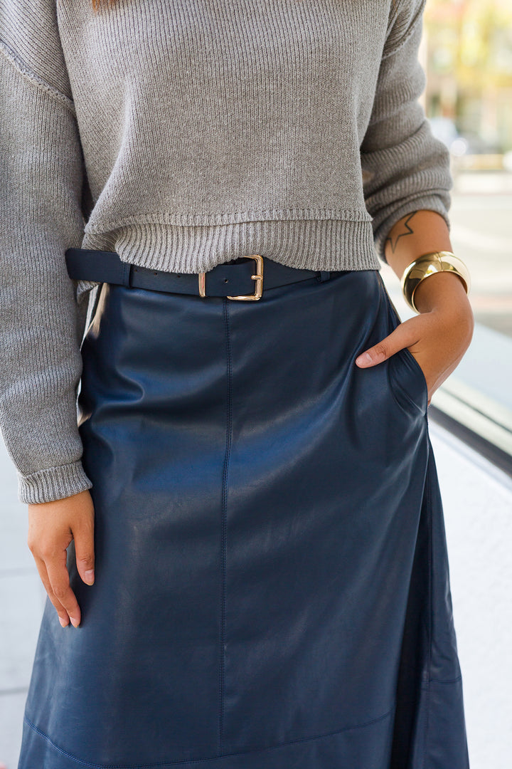 The Midnight Thoughts Faux Leather Midi Skirt