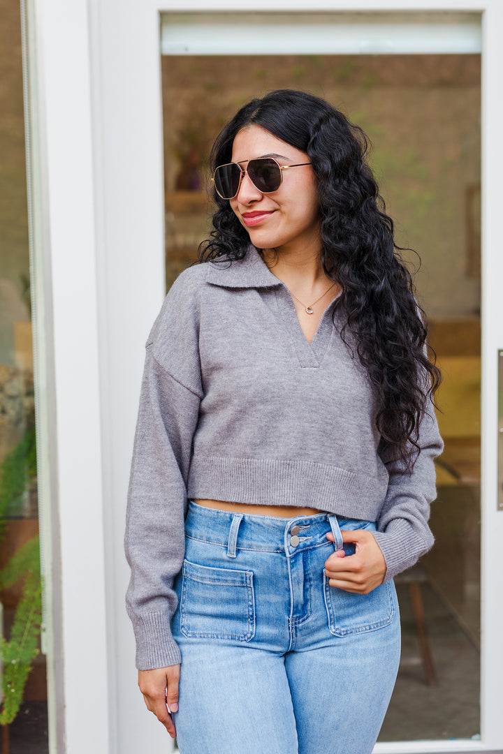 The College Prep Collared Crop Pullover Sweater