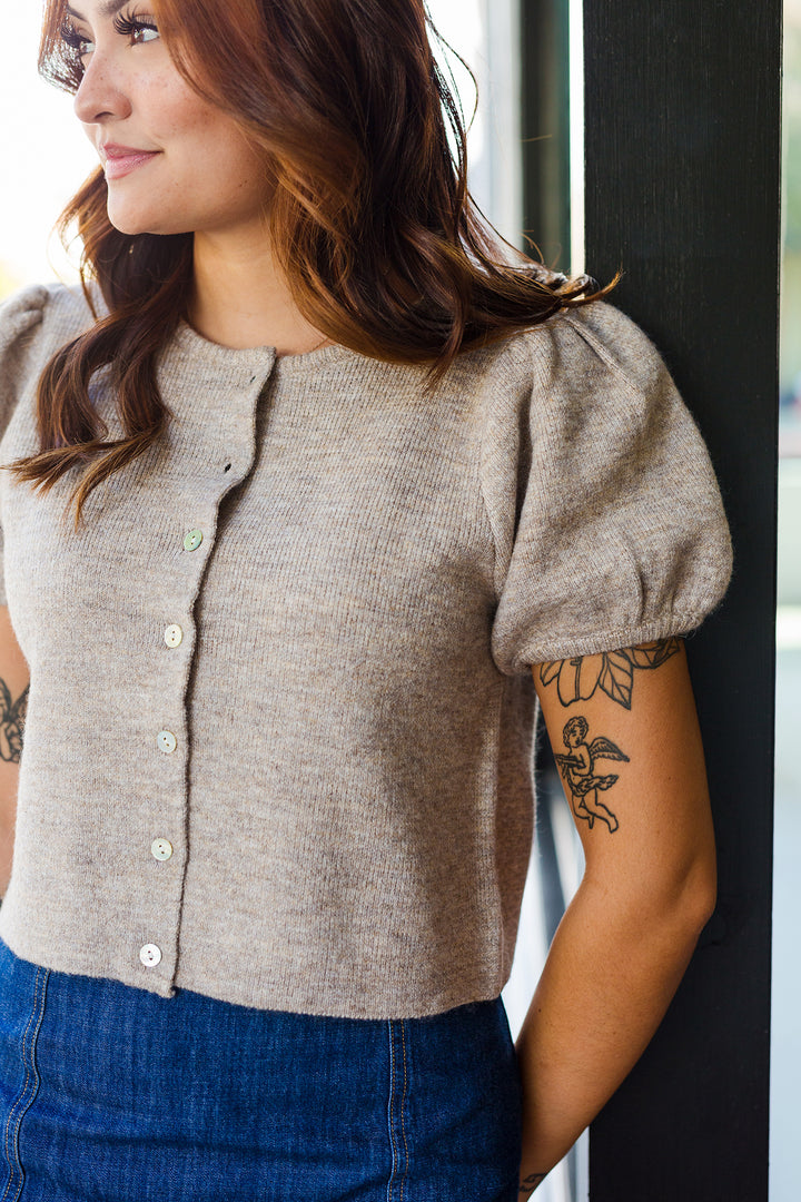 The Puff Piece Button Front Knit Top