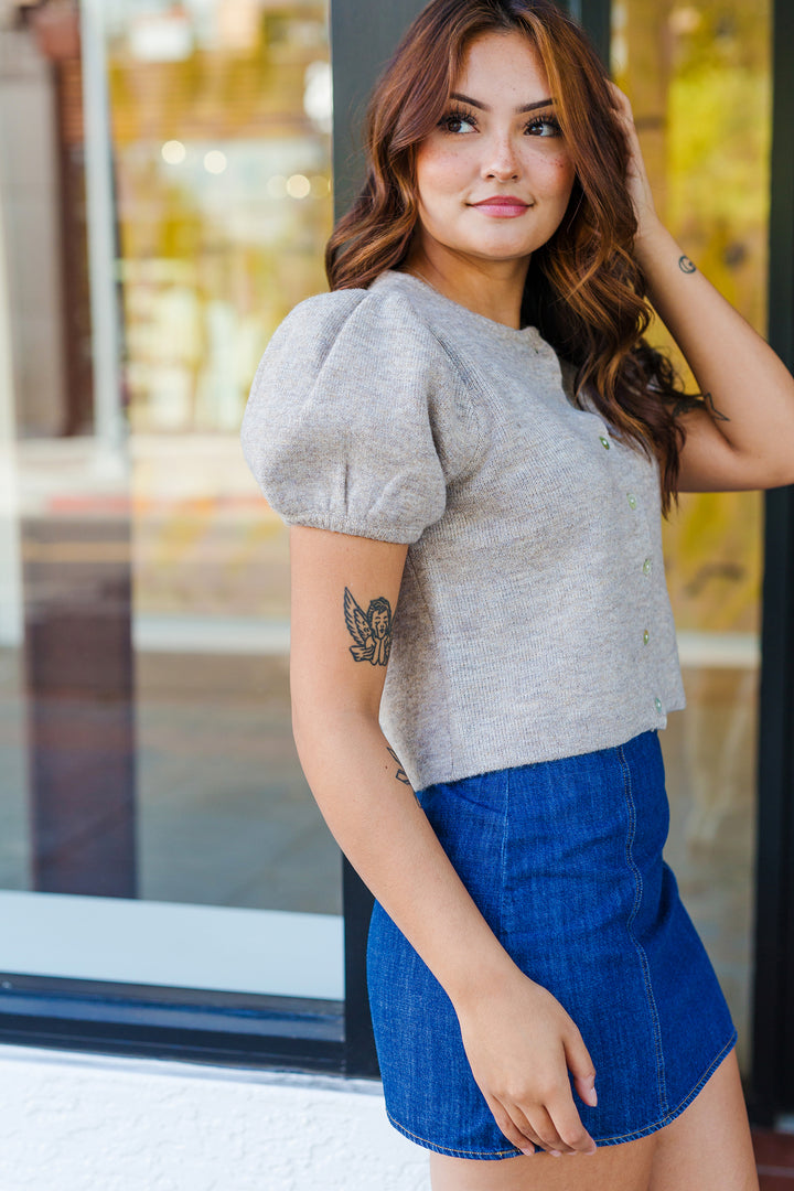 The Puff Piece Button Front Knit Top