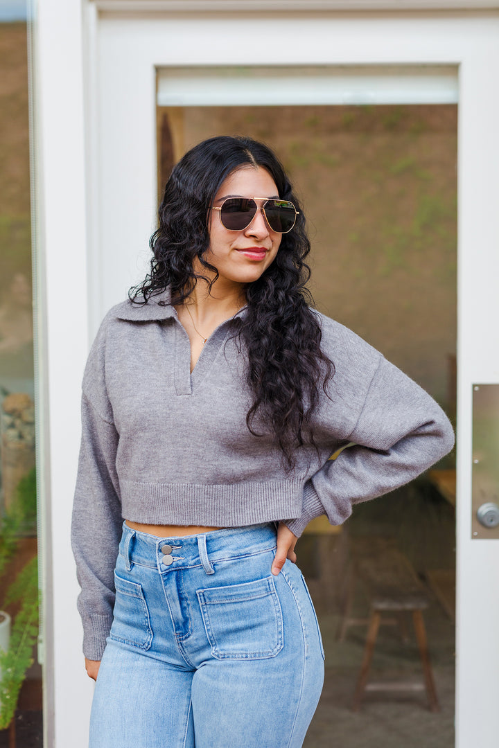 The College Prep Collared Crop Pullover Sweater