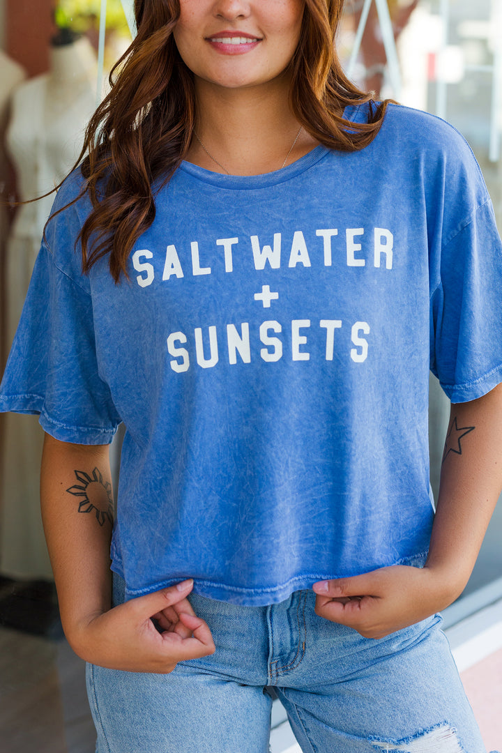 The Saltwater + Sunsets Cropped Graphic T-Shirt