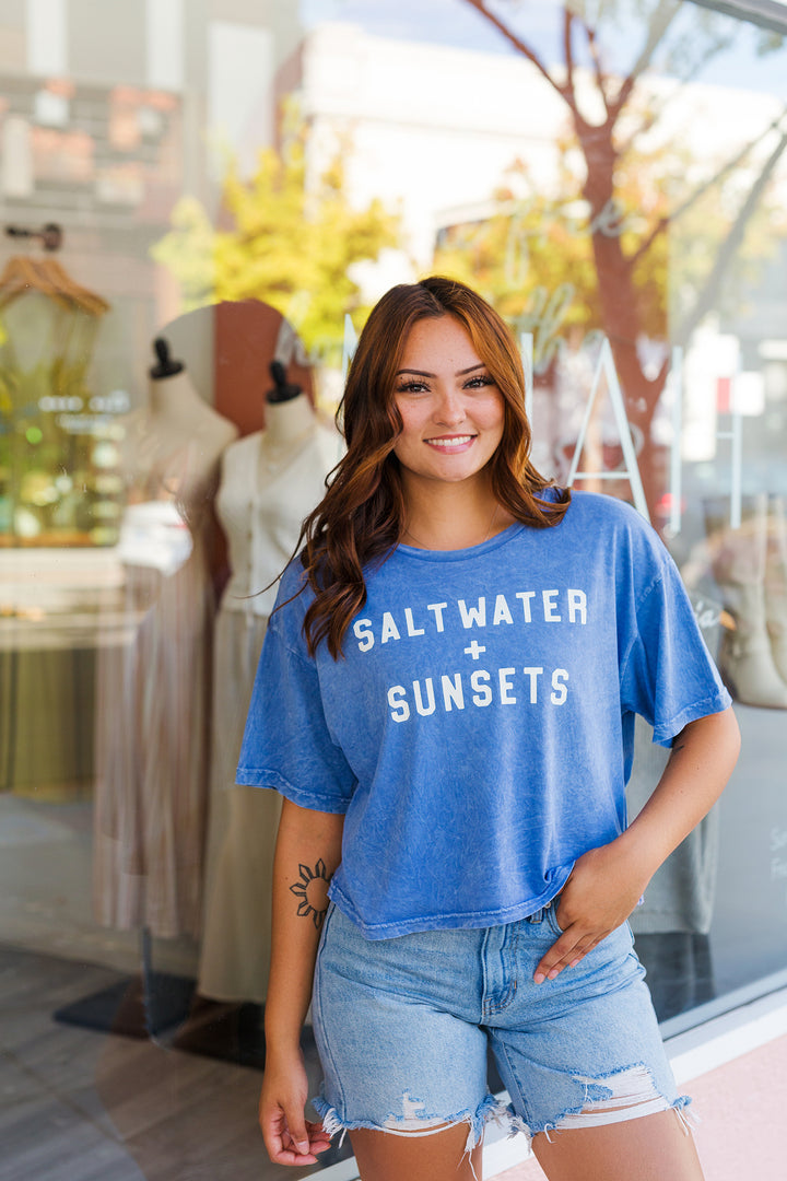 The Saltwater + Sunsets Cropped Graphic T-Shirt