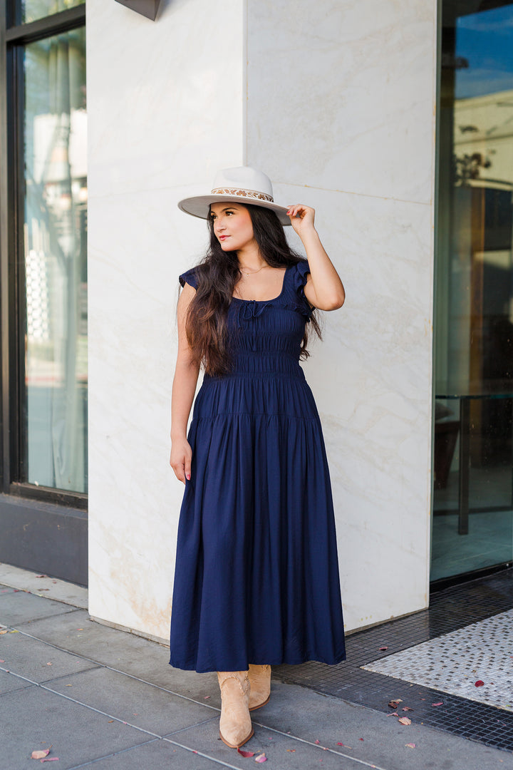 The Gather Round Ruffle Sleeve Midi Dress