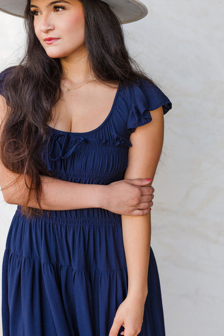 The Gather Round Ruffle Sleeve Midi Dress