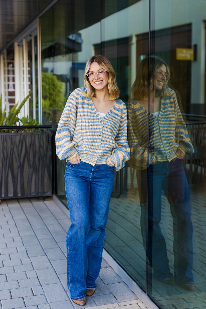 The Brianna Yellow & Blue Striped Cardigan Sweater