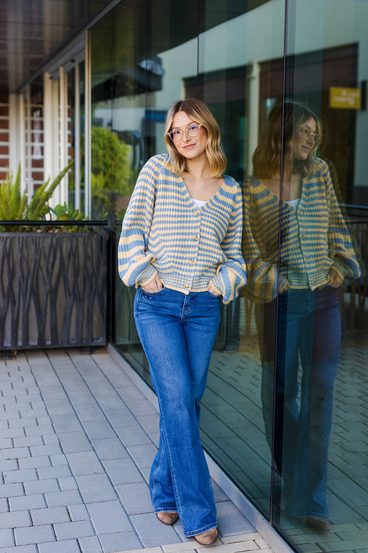 The Brianna Yellow & Blue Striped Cardigan Sweater