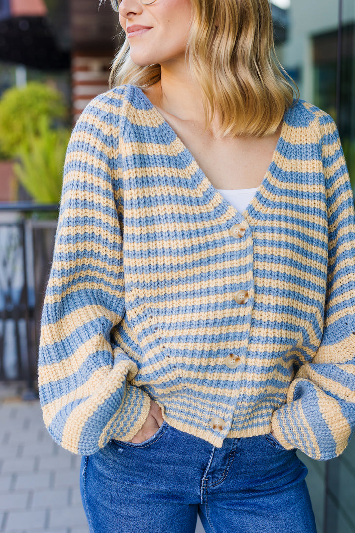 The Brianna Yellow & Blue Striped Cardigan Sweater