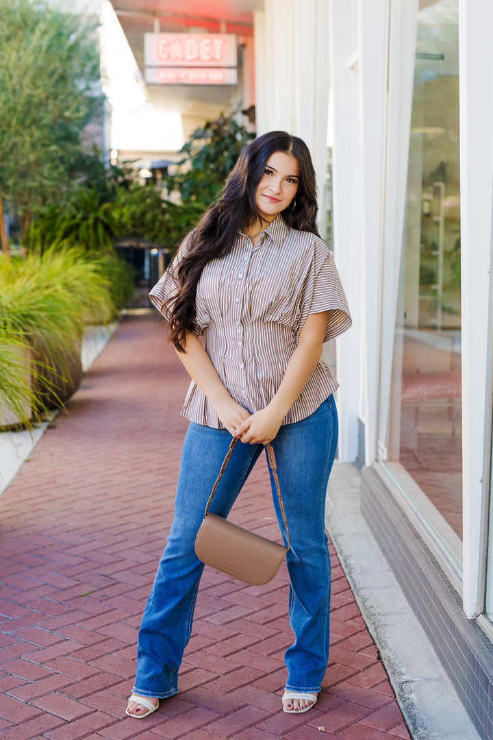 The Sure Thing Coco Striped Pleated Short Sleeve Blouse