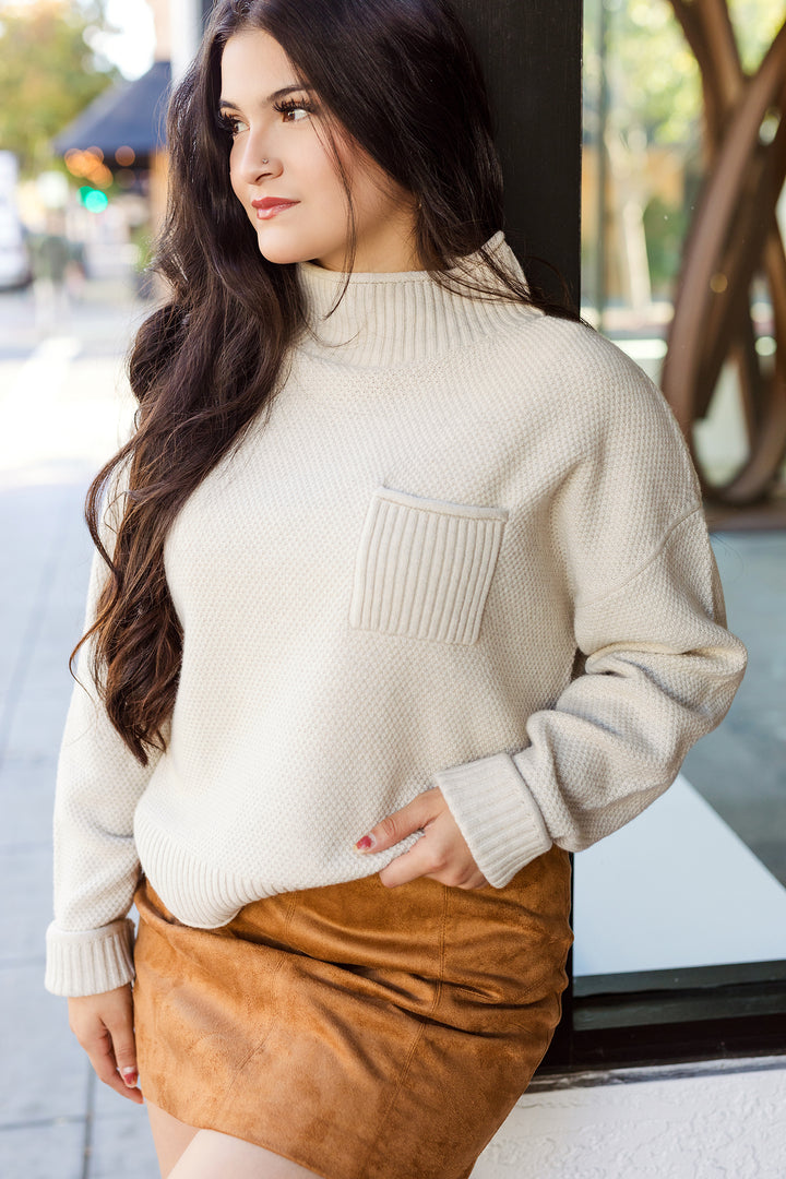 The More Like You Ecru Knit Mick Neck Sweater