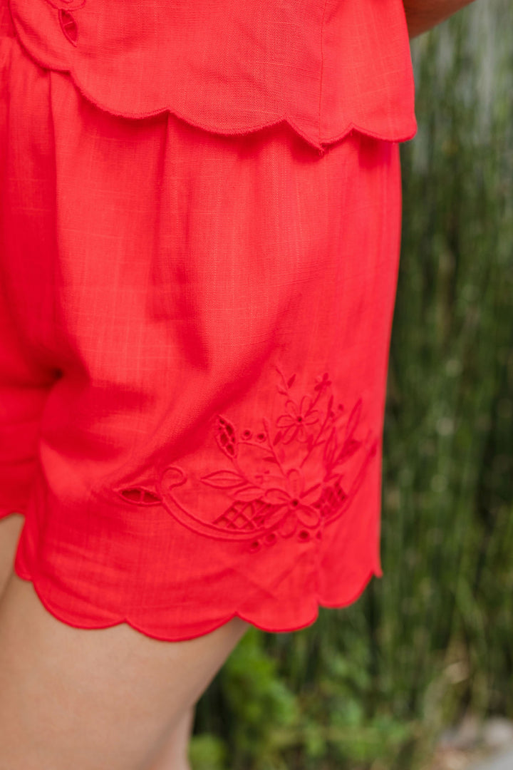 The Mariposa Red Linen Shorts