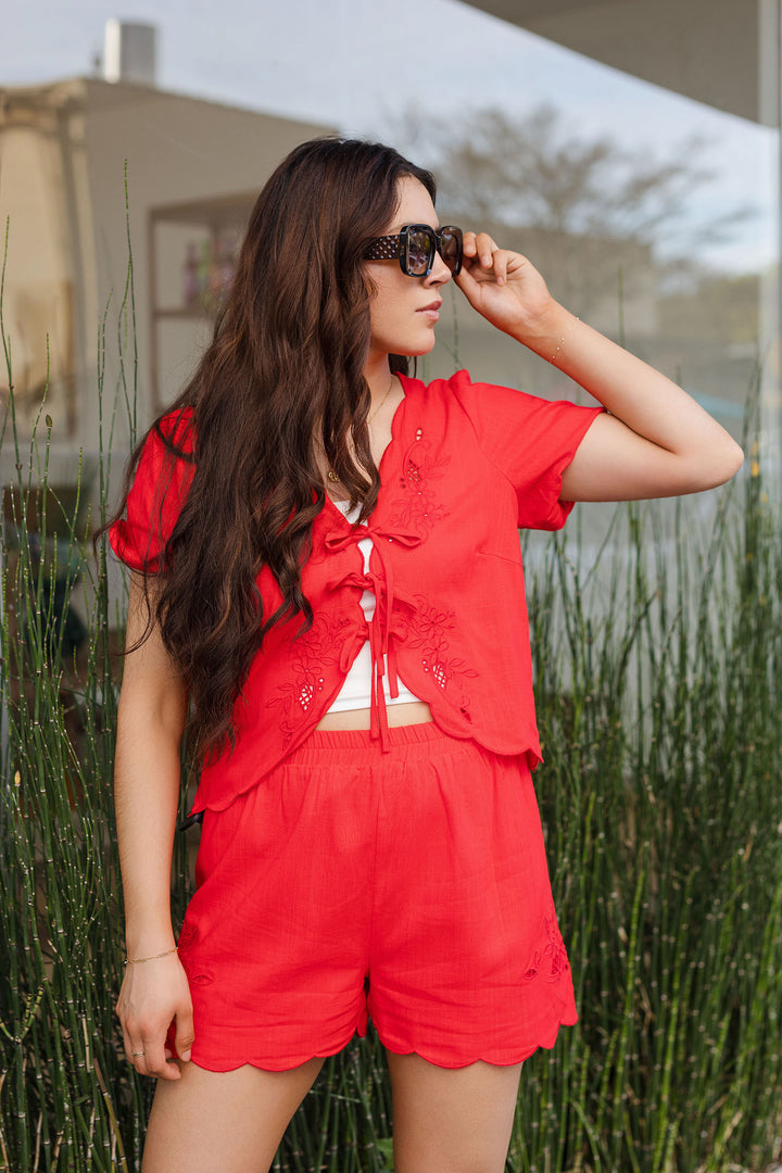 The Mariposa Red Linen Shorts