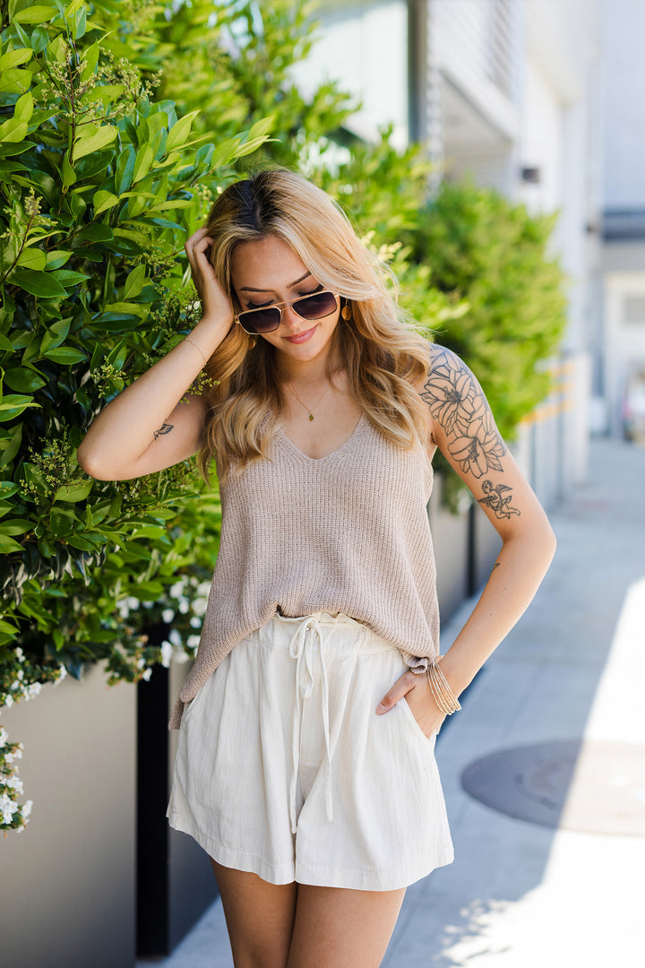 The Elle Ecru Tie Front Shorts