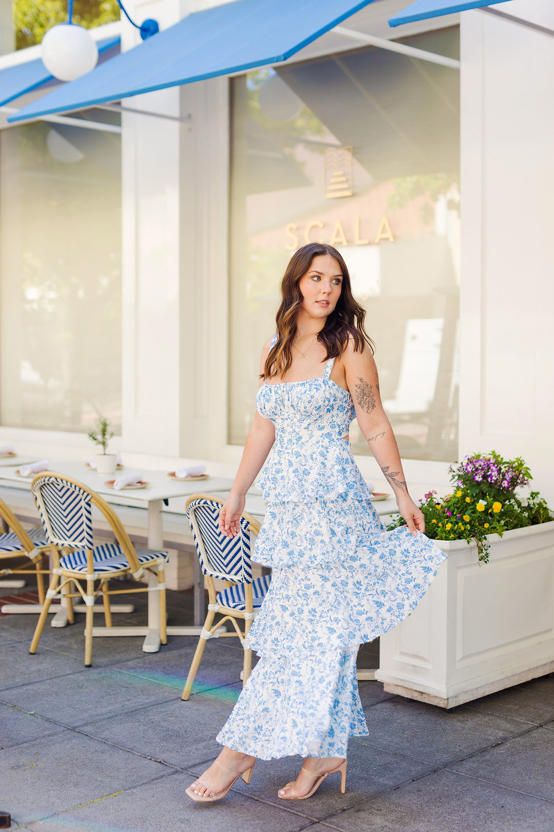 The Garden Dreams Blue Floral Tiered Maxi Dress