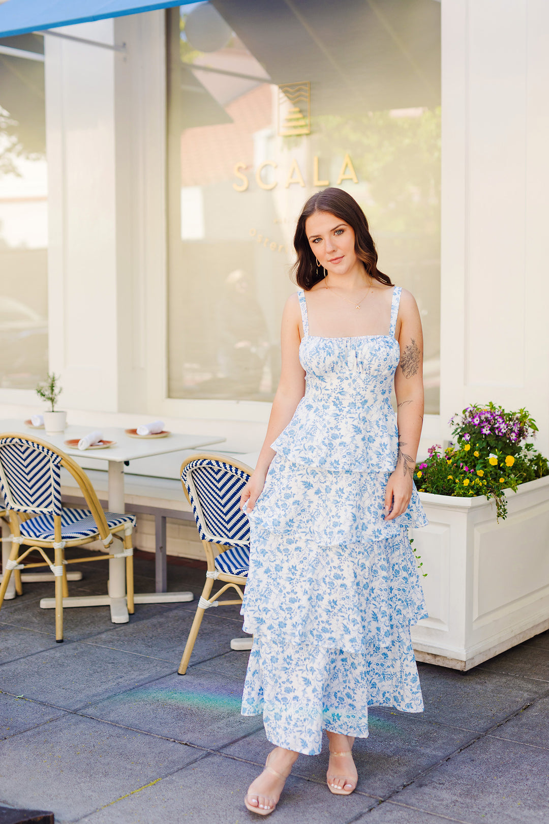The Garden Dreams Blue Floral Tiered Maxi Dress
