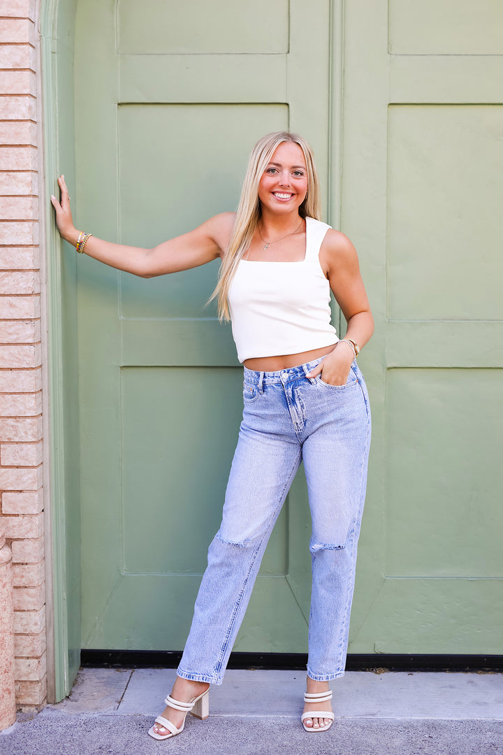 The Francesca White Square Neck Top
