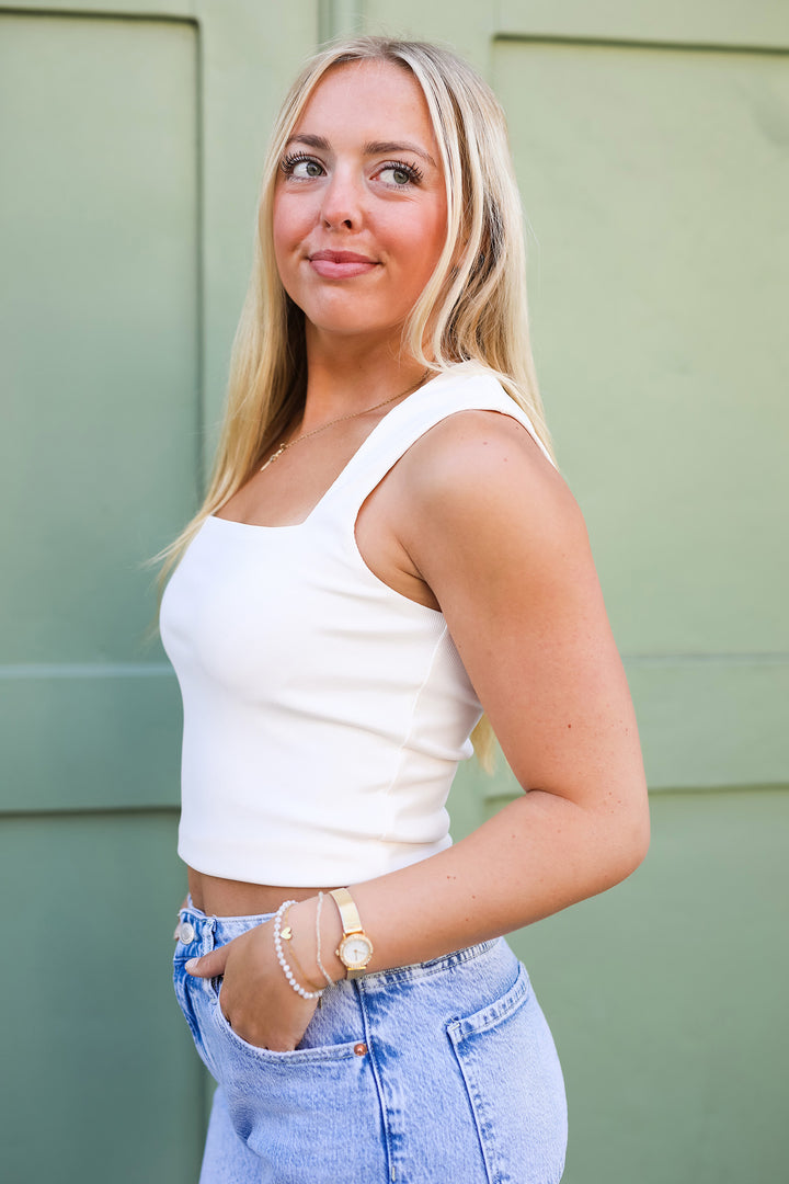 The Francesca White Square Neck Top