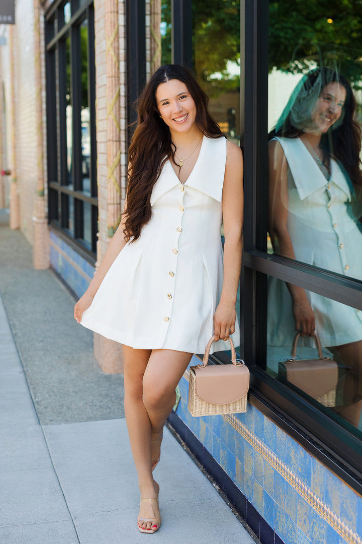 The High Society White Peter Pan Collar Mini Dress
