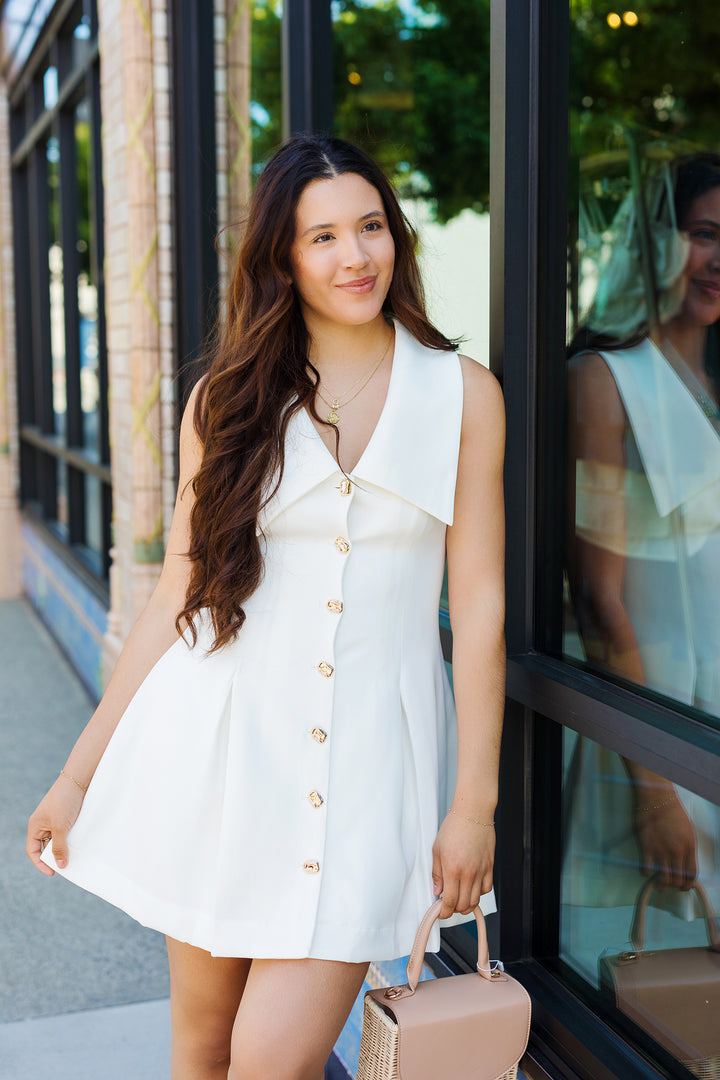 The High Society White Peter Pan Collar Mini Dress