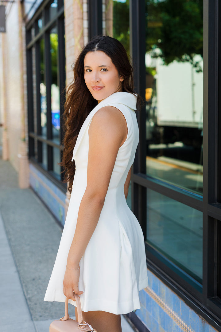 The High Society White Peter Pan Collar Mini Dress