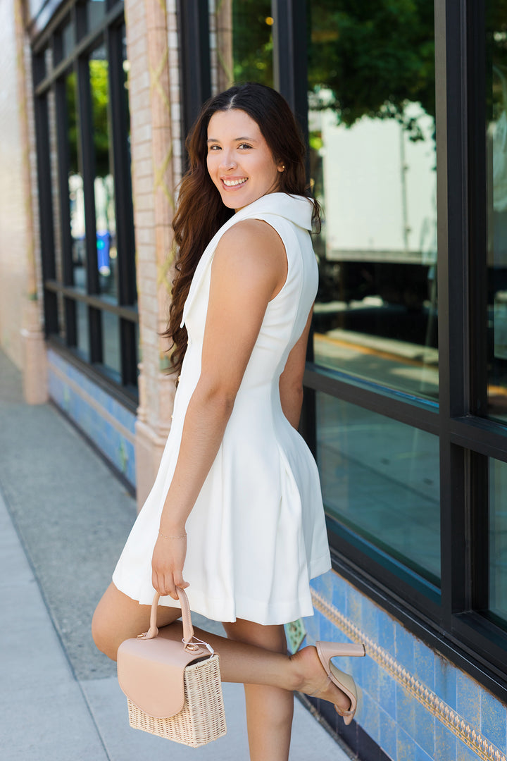 The High Society White Peter Pan Collar Mini Dress