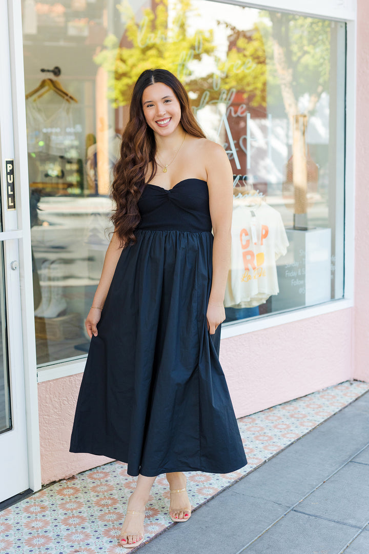 The Alys Beach Black Strapless Midi Dress