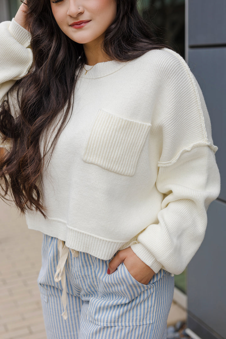 The Cut The Chill Cream Pullover Cropped Sweater