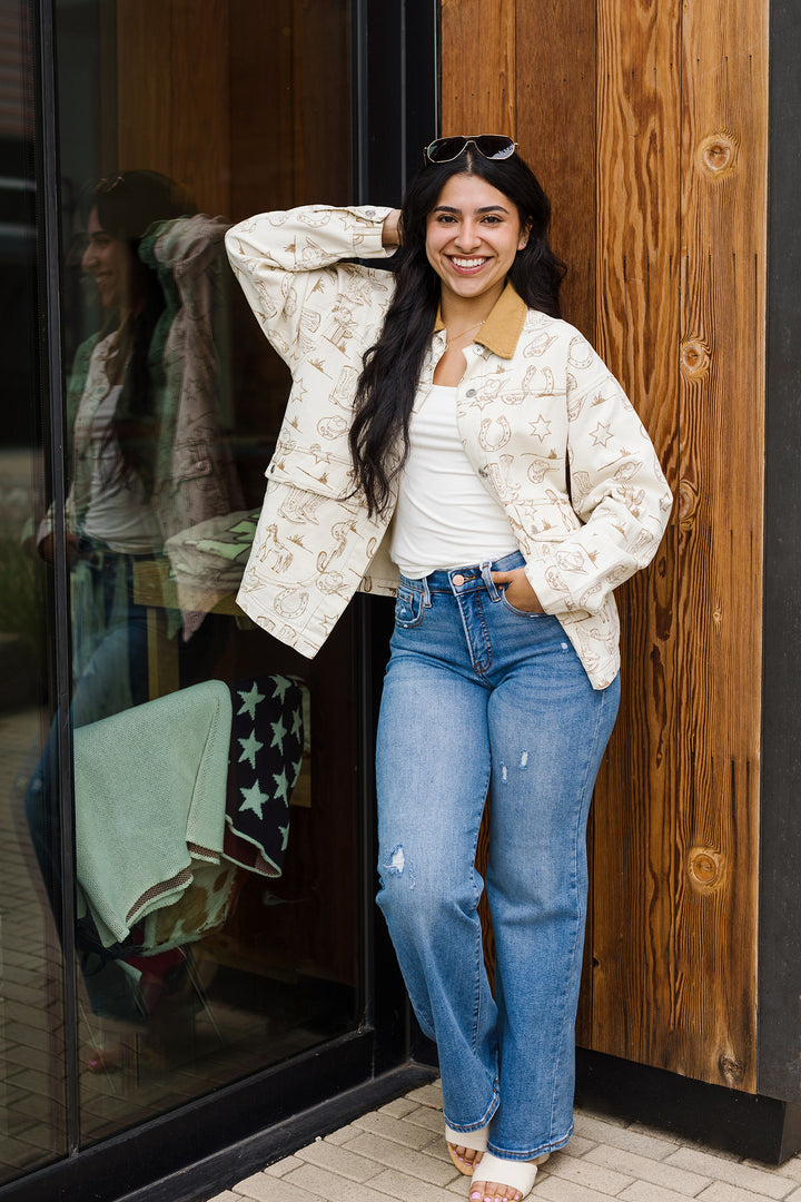 The Yee To My Haw Cowboy Print Shacket