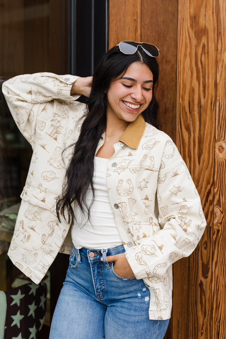 The Yee To My Haw Cowboy Print Shacket