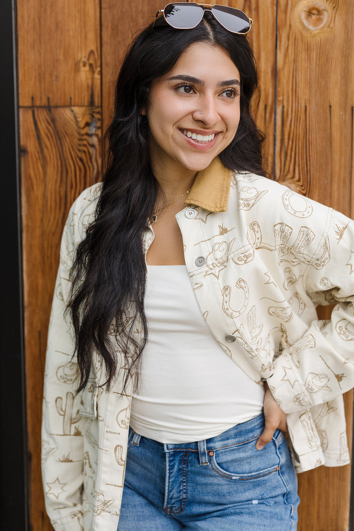 The Yee To My Haw Cowboy Print Shacket